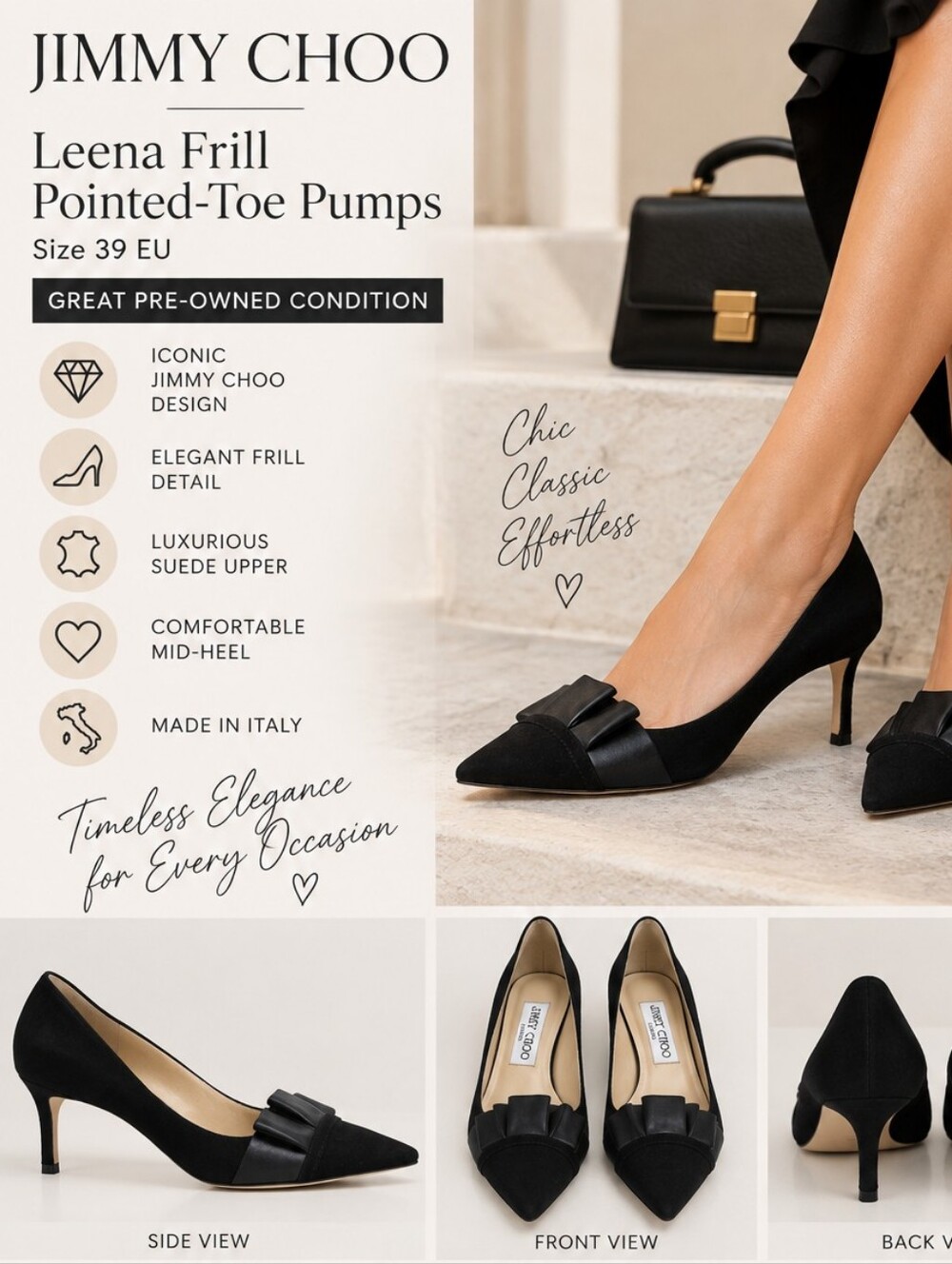 Jimmy Choo Leena Frill Pointed-Toe Pumps Size 39